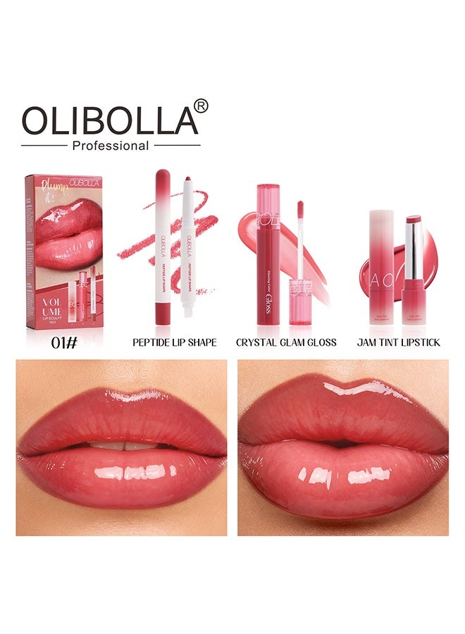 OLIBOLLA Volume Lip Sculpt Trio, 3PCS Lip Combo Set — Matte Lip Liner Pencil, Hydrating Tint Lipstick & Shine Gloss, Non-Sticky Long-Lasting Plumping Lip Makeup Kit for Women 01# - Image 2
